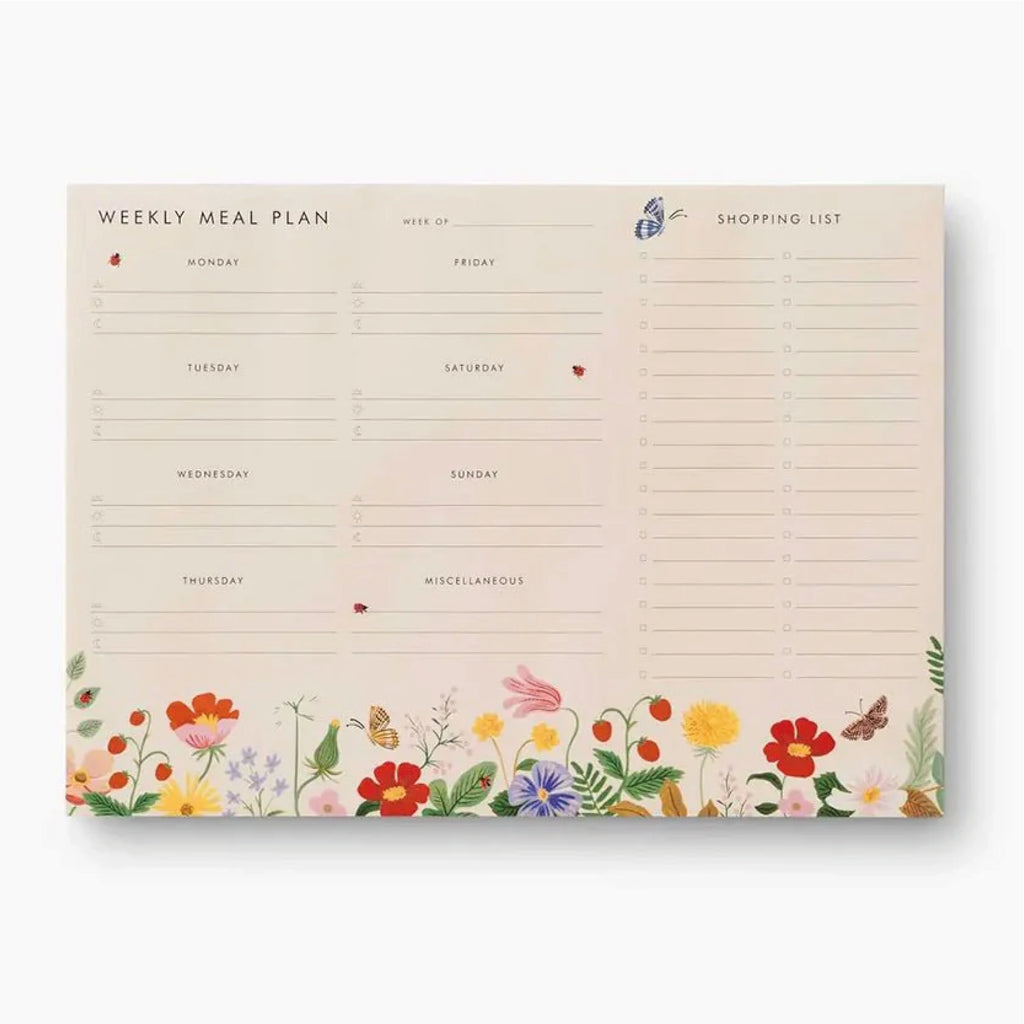 Rifle Paper Co. Strawberry Fields Meal Planner Notepad - Jo & Co HomeRifle Paper Co. Strawberry Fields Meal Planner NotepadRifle Paper