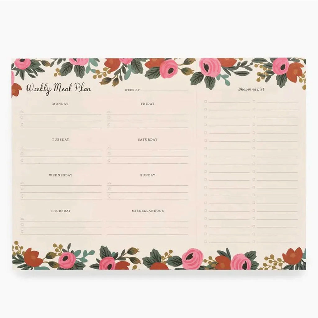 Rifle Paper Co. Rosa Meal Planner Notepad - Jo & Co HomeRifle Paper Co. Rosa Meal Planner NotepadRifle Paper