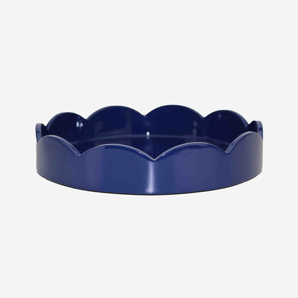 Addison Ross Navy Blue Small Round Lacquered Scalloped Tray