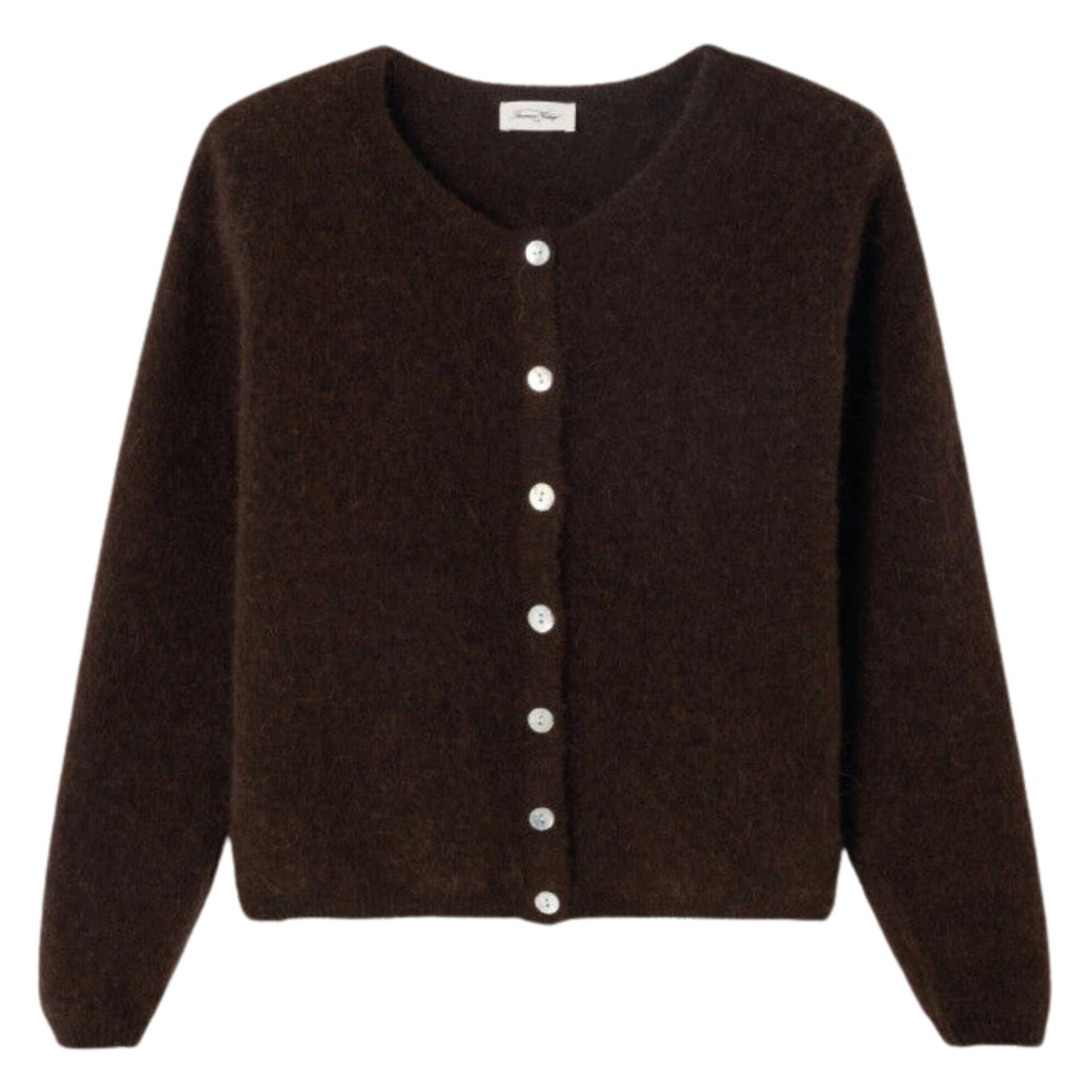 American Vintage Coffee Melange Vitow Cardigan cropped brown alpaca wool blend with mother of pearl buttons