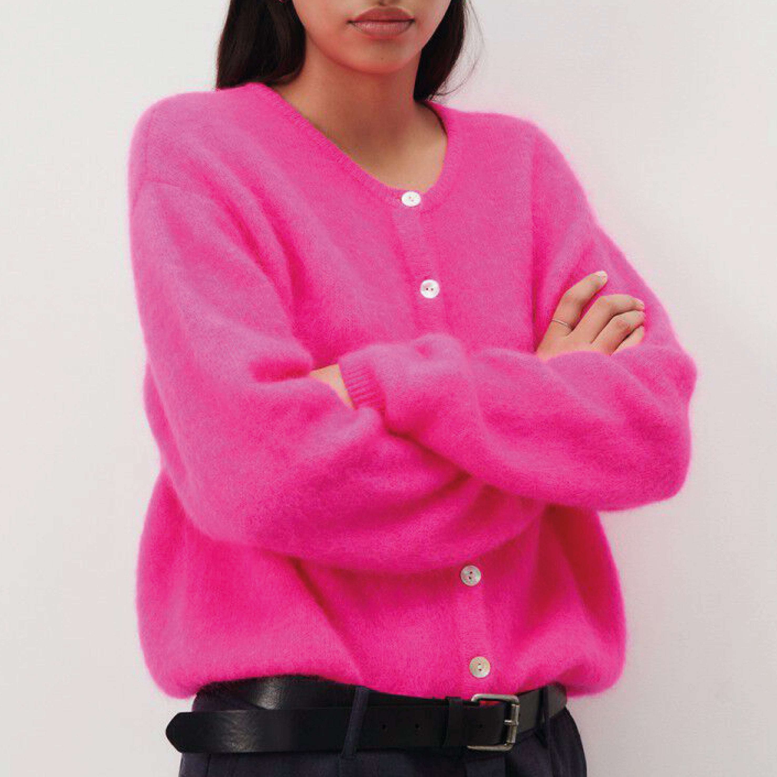 Knitted Sweater Vintage Pink Cardigan American Vintage Fluorescent