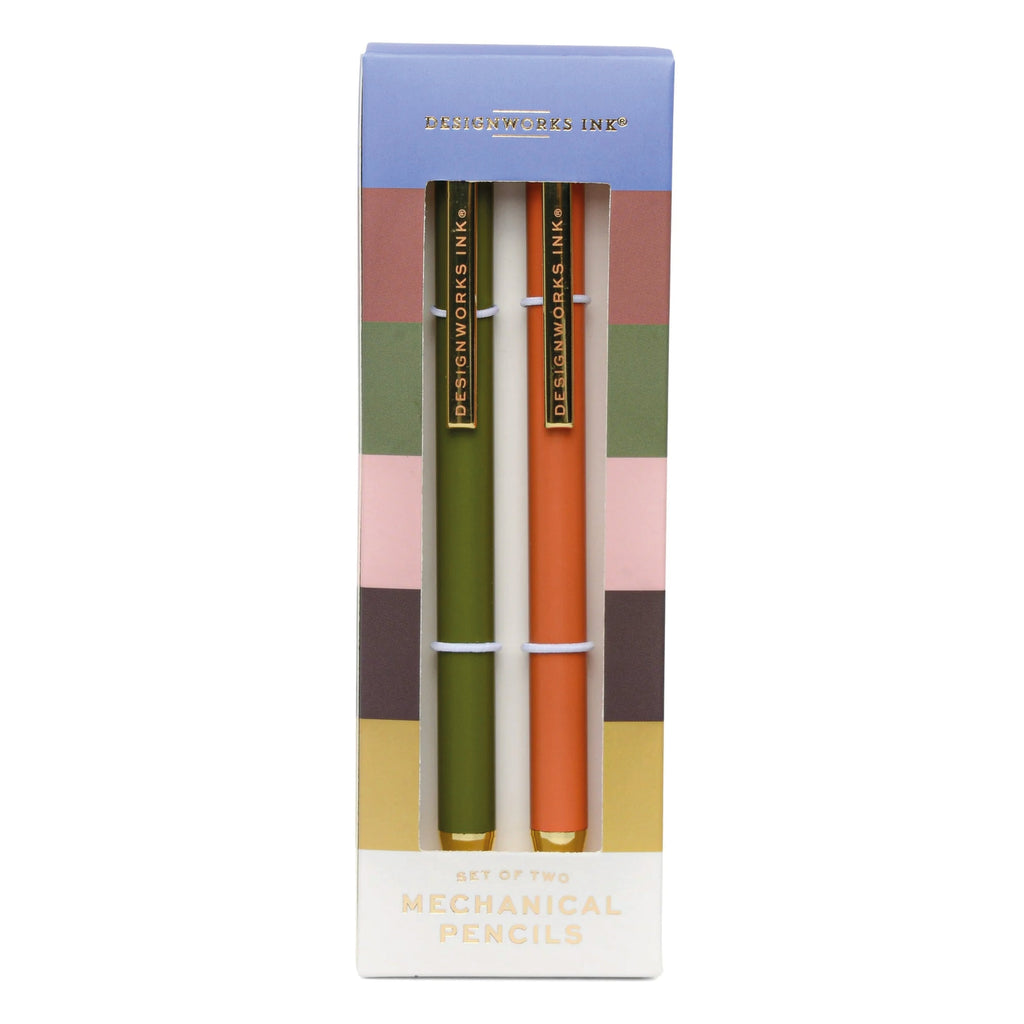 Set of army green and chilli red two mechanical pencils in a colourful box.
Army Green & Chilli Mechanical Pencil Set - Jo And Co Army Green & Chilli Mechanical Pencil Set - Designworks Ink