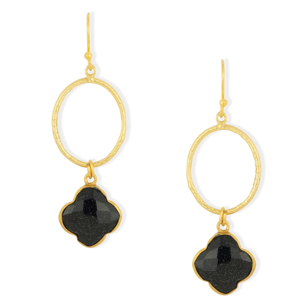 Gold hoop earrings with clover-shaped Navy Sunstone gemstone drop.
Ashiana London Clover Sunstone Hoop Earrings - Jo And Co Ashiana London Clover Sunstone Hoop Earrings - Ashiana London
