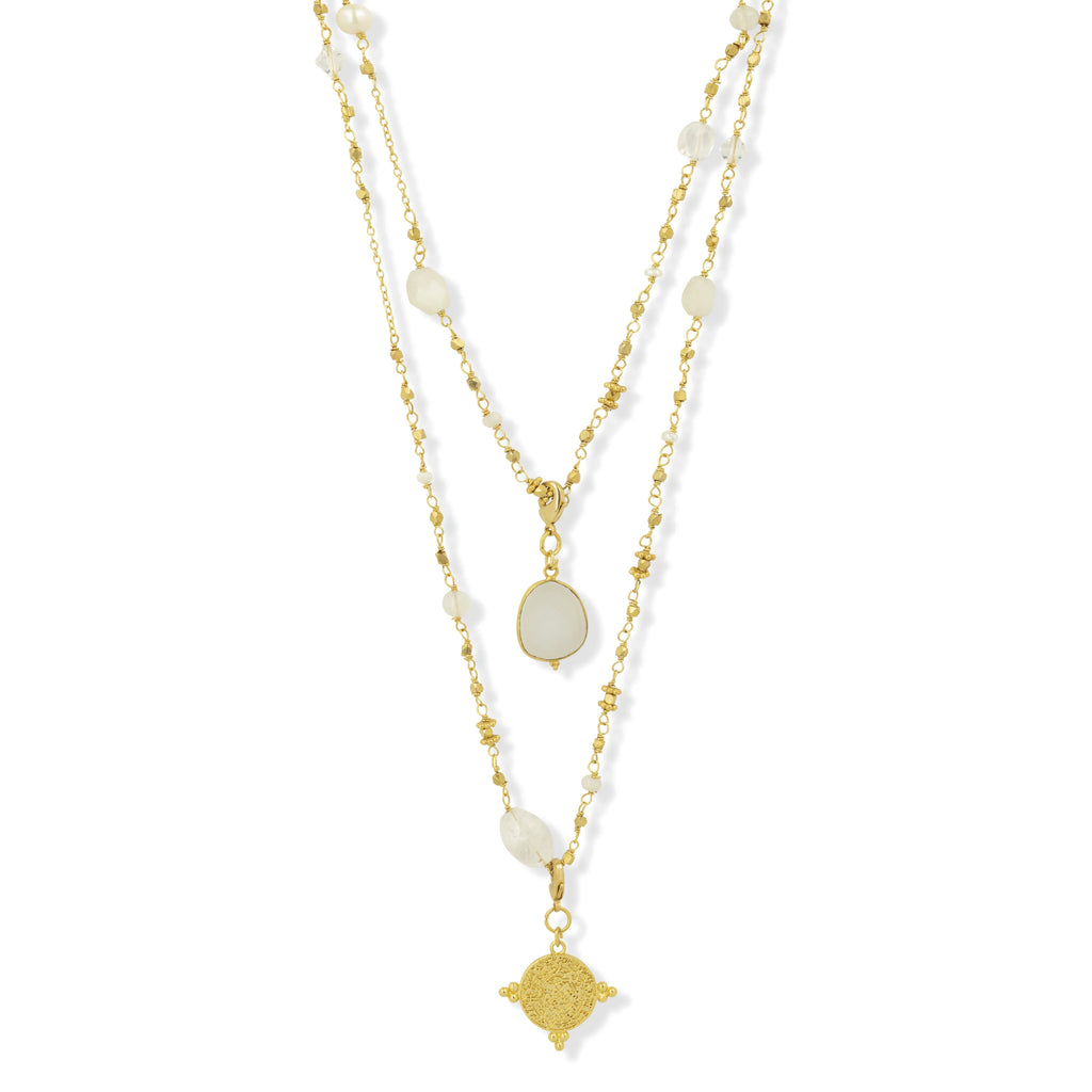 Multiway necklace with looped gemstones, coin and gemstone pendant.
Ashiana London White Fern Necklace - Jo And Co Ashiana London White Fern Necklace - Ashiana London