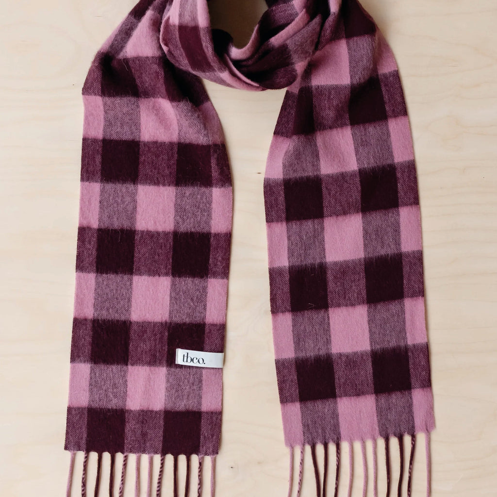 Berry Gingham Lambswool Skinny Scarf - Jo And Co Berry Gingham Lambswool Skinny Scarf