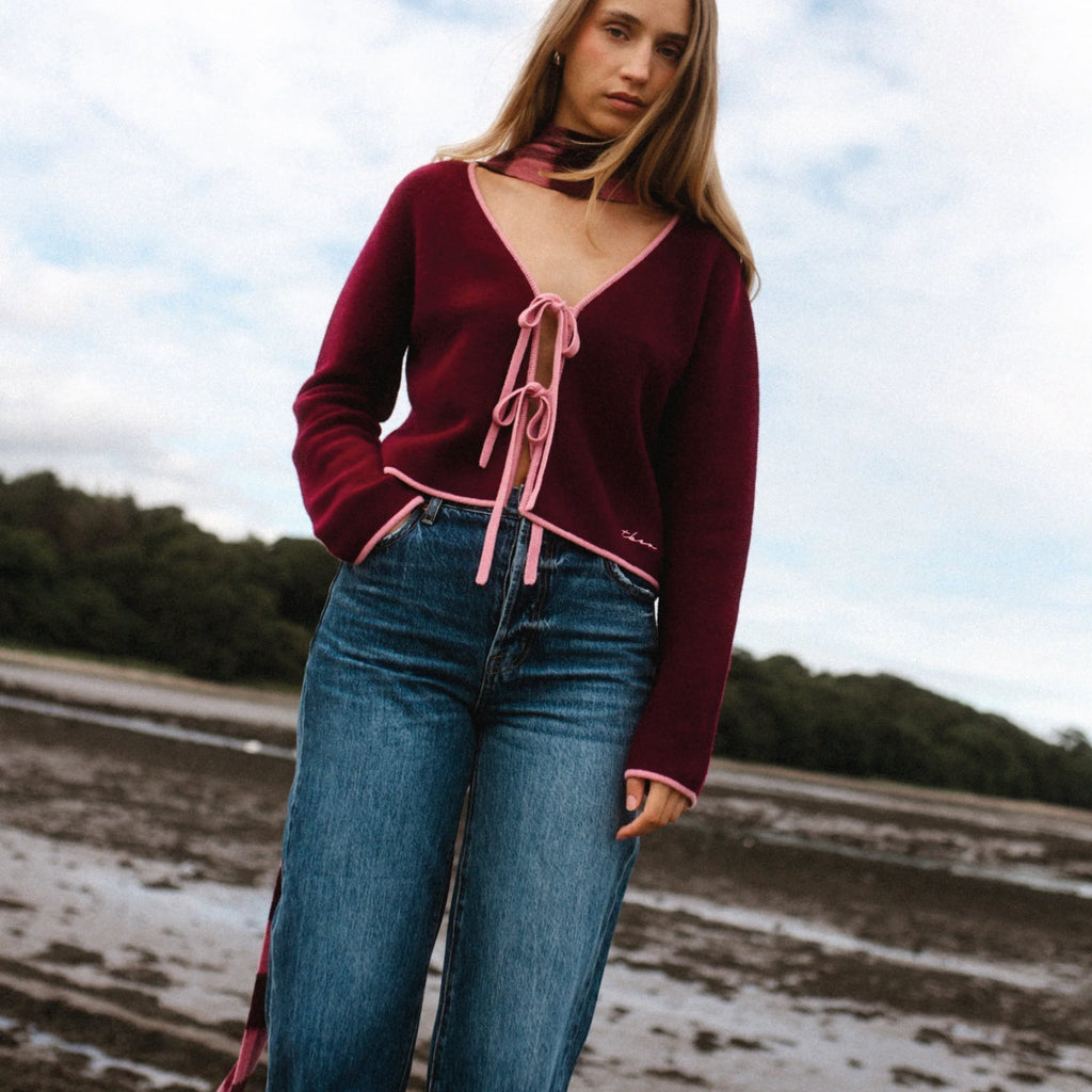 Berry Gingham Lambswool Skinny Scarf - Jo And Co Berry Gingham Lambswool Skinny Scarf