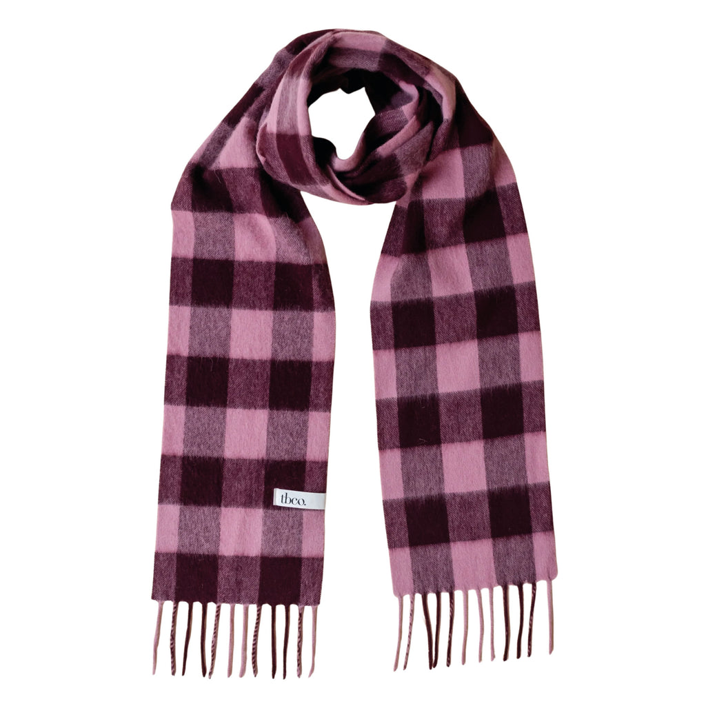 Berry Gingham Lambswool Skinny Scarf - Jo And Co Berry Gingham Lambswool Skinny Scarf