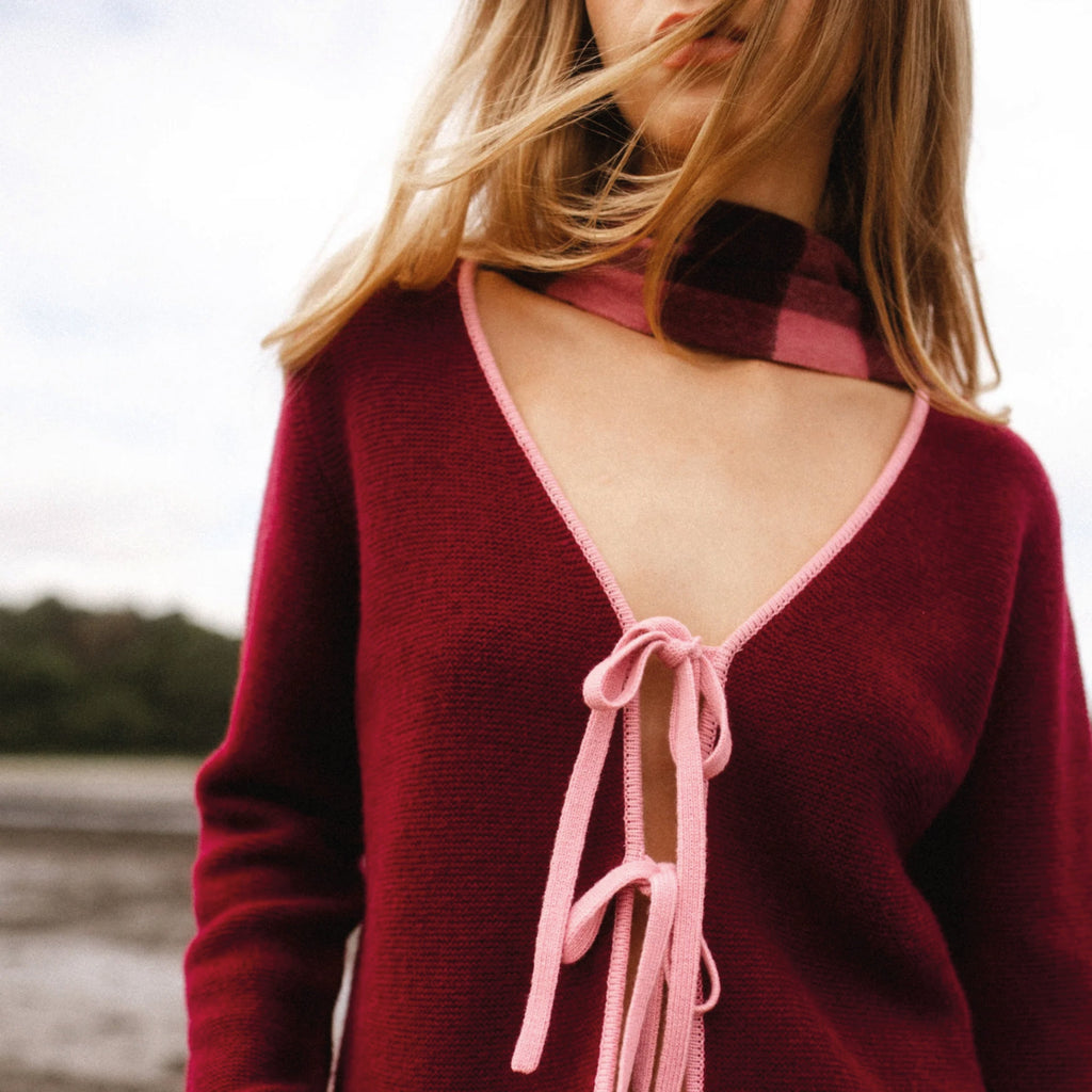 Berry Gingham Lambswool Skinny Scarf - Jo And Co Berry Gingham Lambswool Skinny Scarf