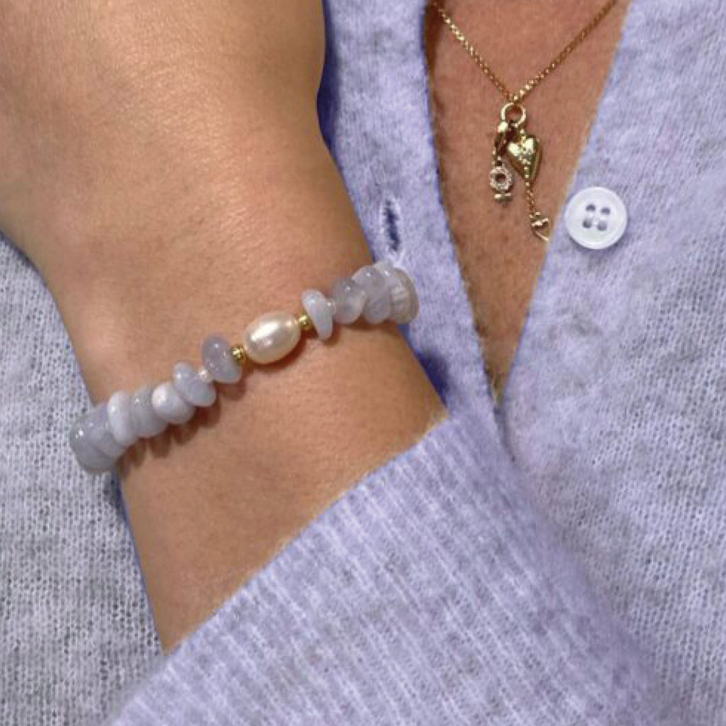 Blue Lace Agate & Pearl Crystal Bracelet - Jo And Co Tinkalink Blue Lace Agate & Pearl Crystal Bracelet - Tinkalink