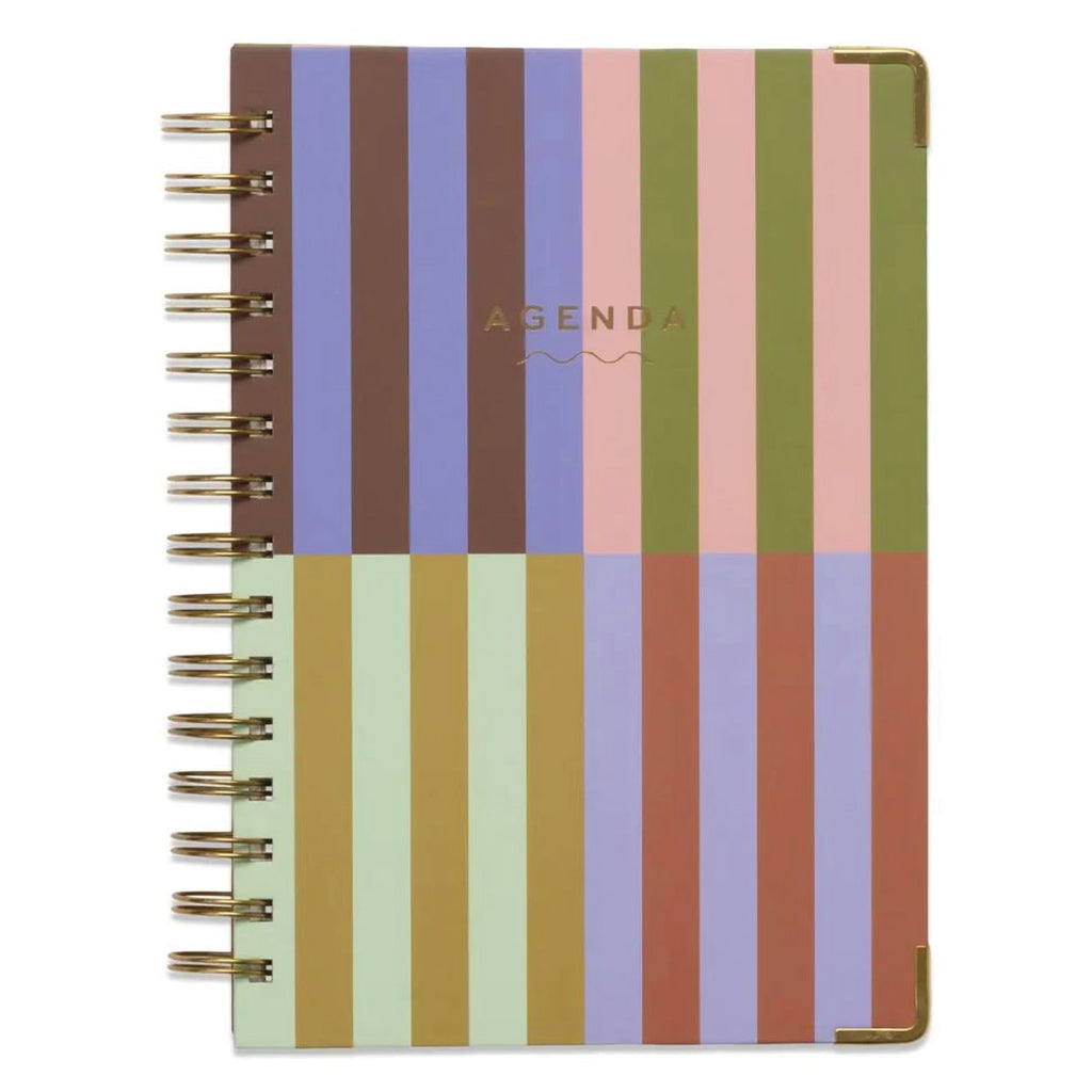 Colourful striped planner with spiral binding.
Bold Stripe Undated 13 Month Perpetual Planner - Jo And Co Bold Stripe Undated 13 Month Perpetual Planner - Designworks Ink