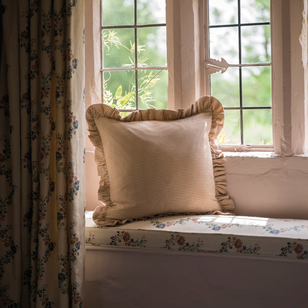 Brick Stripe Frill Cushion - Jo And Co Brick Stripe Frill Cushion