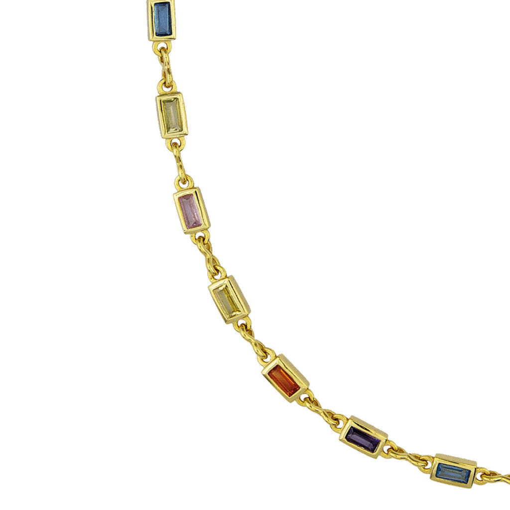 Gold necklace with colourful gemstones.
Carnival Choker - Jo And Co Carnival Choker