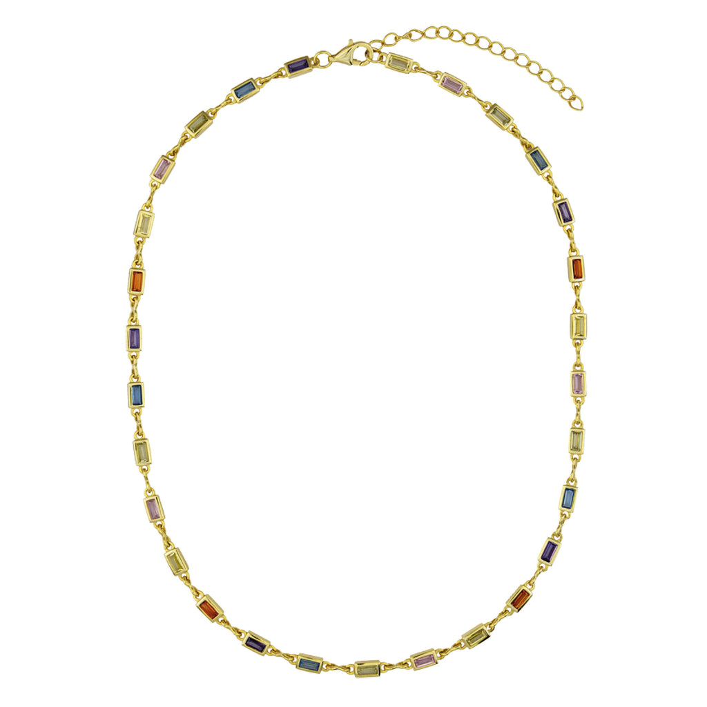 Gold necklace with colourful gemstones.
Carnival Choker - Jo And Co Carnival Choker
