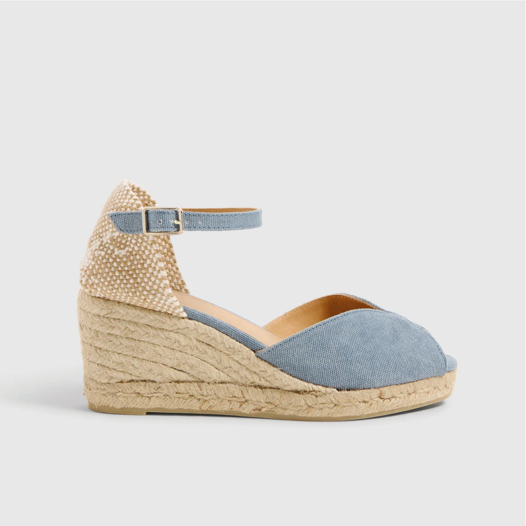 Jo And Co Castaner Citadel Bianca Espadrille Wedge Sandals_Spice up your looks with our Bianca espadrilles, a unique style packed with personality. Made in Spain with certified-organic cotton, the Bianca espadrilles will be your best ally for everyday wear. They feature a round open toe, washed finish, ankle strap with side buckle close, 7 cm wedge and vulcanised-rubber sole.