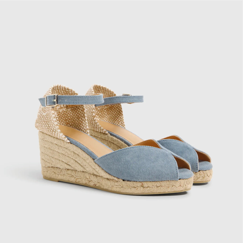 Jo And Co Castaner Citadel Bianca Espadrille Wedge Sandals_Spice up your looks with our Bianca espadrilles, a unique style packed with personality. Made in Spain with certified-organic cotton, the Bianca espadrilles will be your best ally for everyday wear. They feature a round open toe, washed finish, ankle strap with side buckle close, 7 cm wedge and vulcanised-rubber sole.