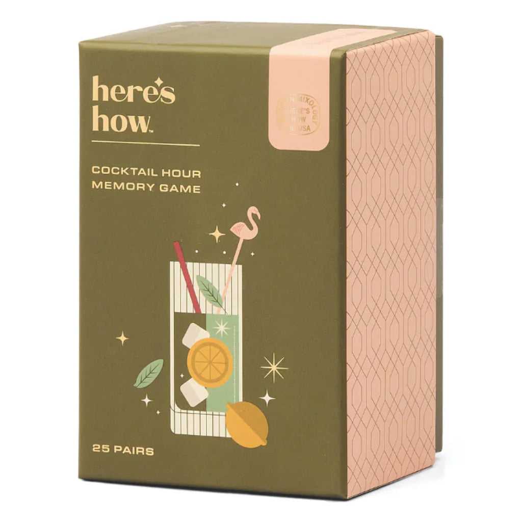 Memory game packaging with cocktail illustration on a green and pink box.
Cocktail Memory Game - Jo And Co Cocktail Memory Game - Designworks Ink