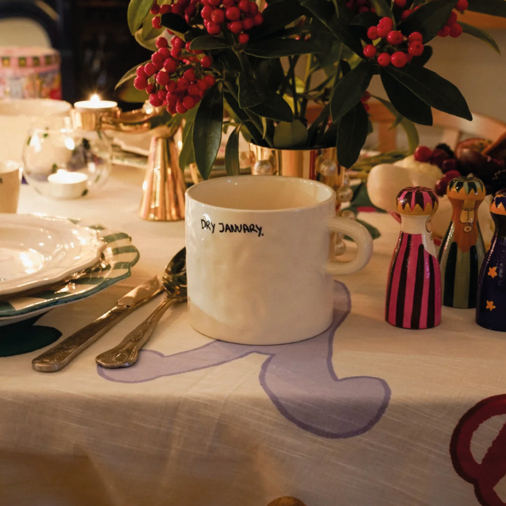 White ceramic mug with 'Dry January' black lettering text.
Dry January Mug - Jo And Co Dry January Mug - Anna + Nina