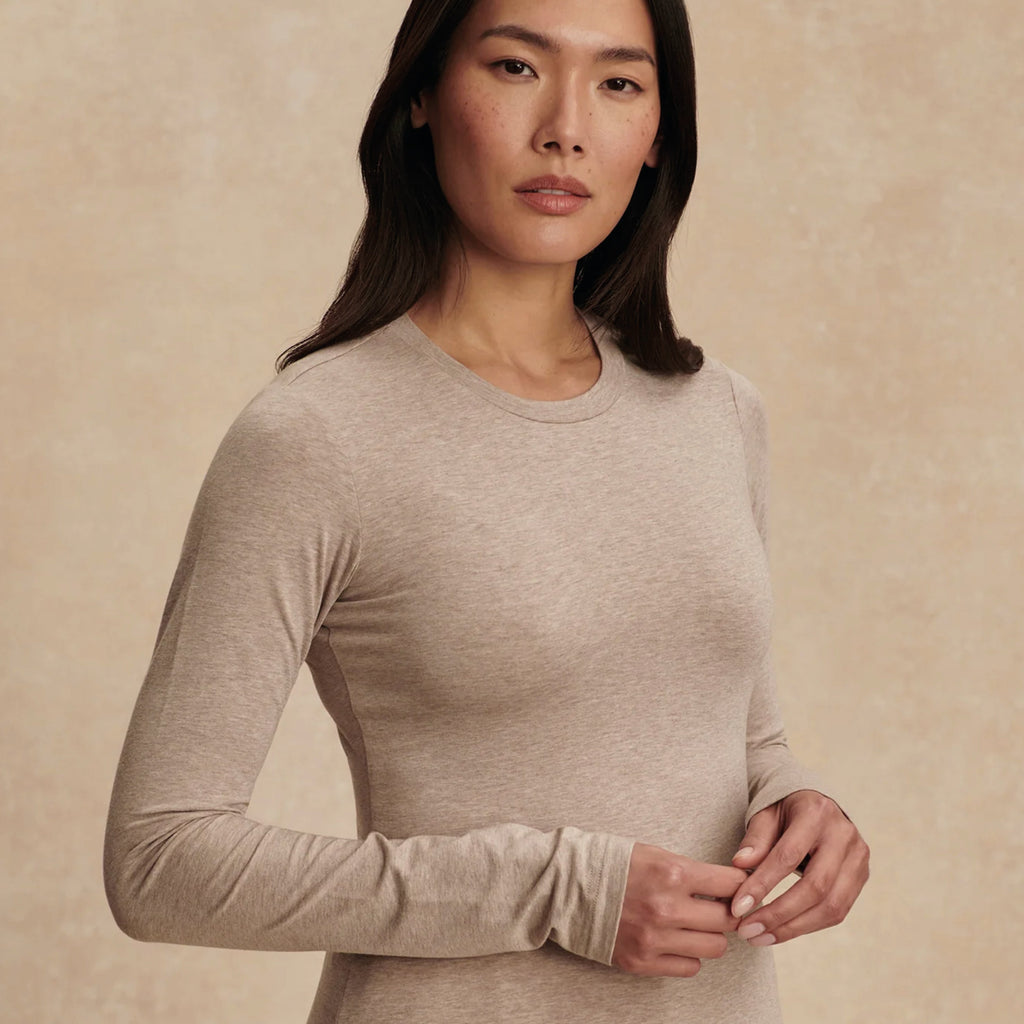 Varley Edna Taupe Marl Long Sleeve Fitted Tee - Jo And Co Varley Edna Taupe Marl Long Sleeve Fitted Tee - Varley