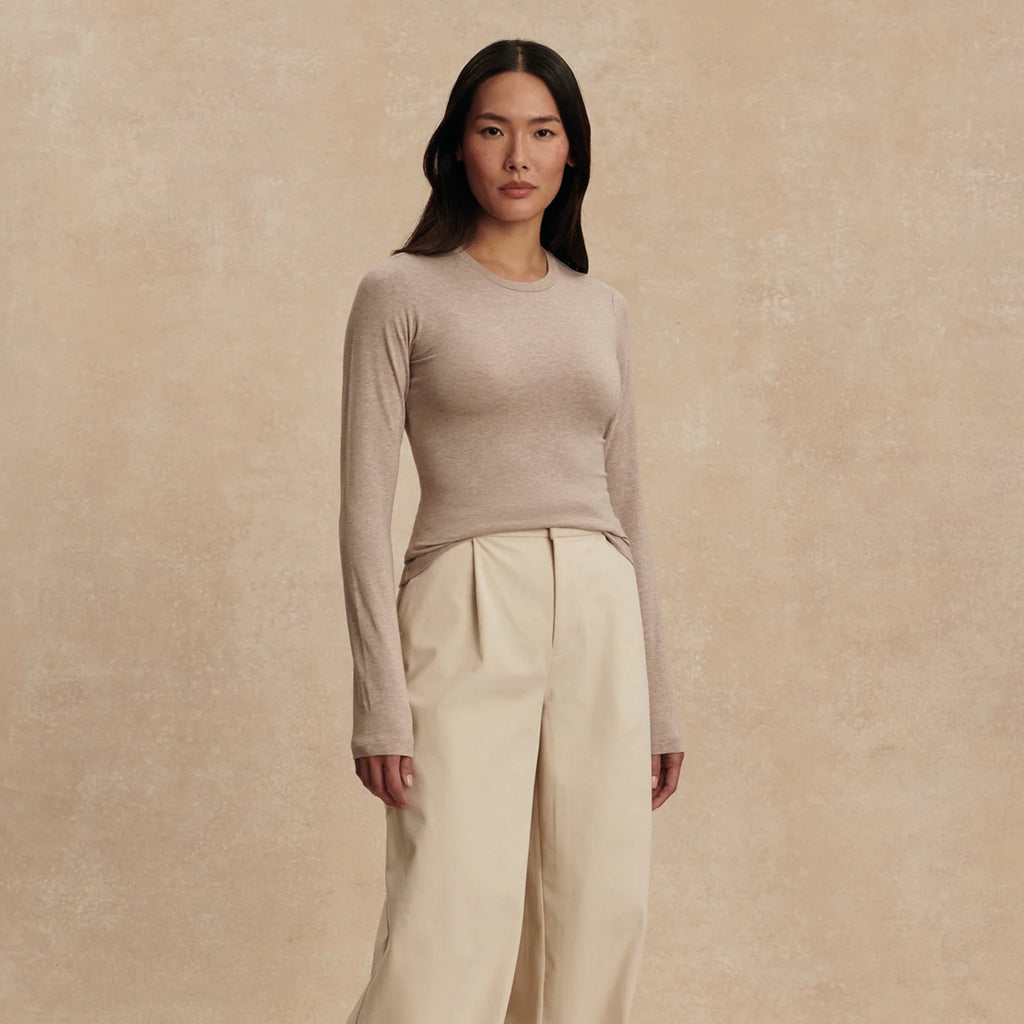 Varley Edna Taupe Marl Long Sleeve Fitted Tee - Jo And Co Varley Edna Taupe Marl Long Sleeve Fitted Tee - Varley