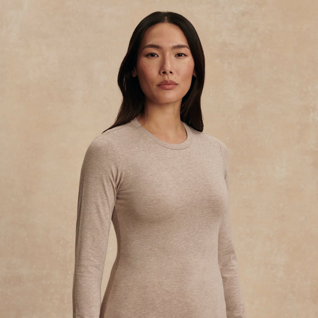 Varley Edna Taupe Marl Long Sleeve Fitted Tee - Jo And Co Varley Edna Taupe Marl Long Sleeve Fitted Tee - Varley