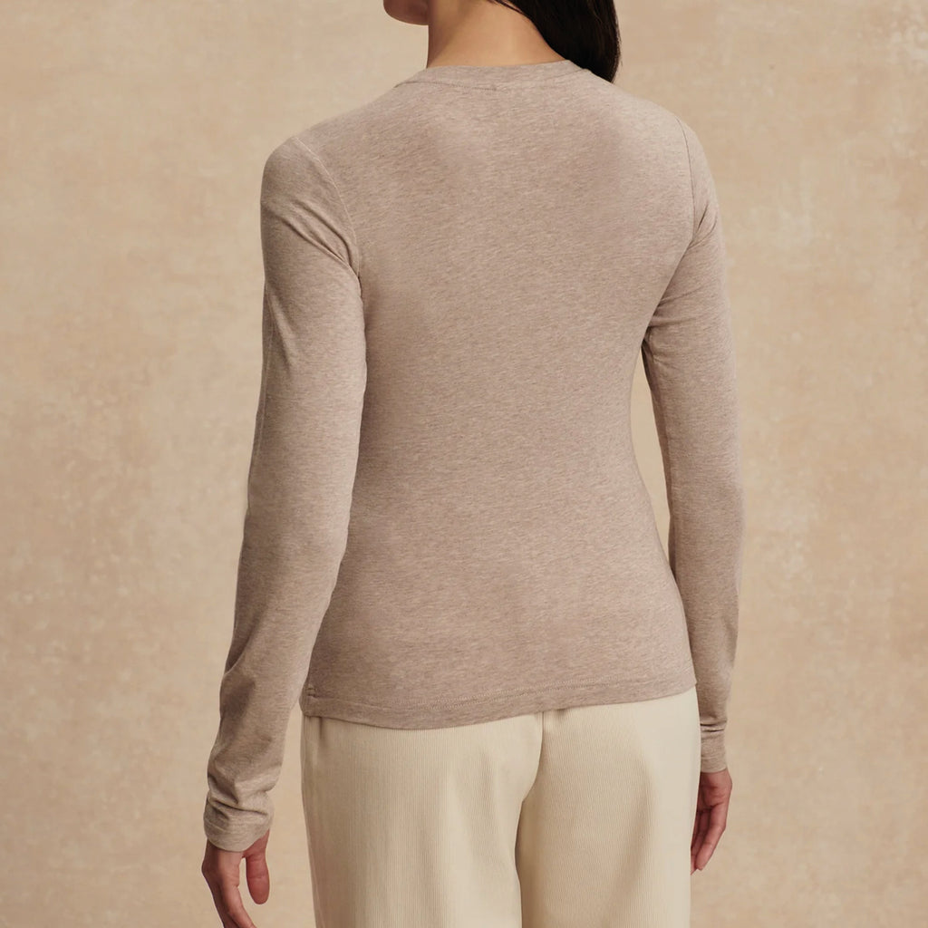 Varley Edna Taupe Marl Long Sleeve Fitted Tee - Jo And Co Varley Edna Taupe Marl Long Sleeve Fitted Tee - Varley