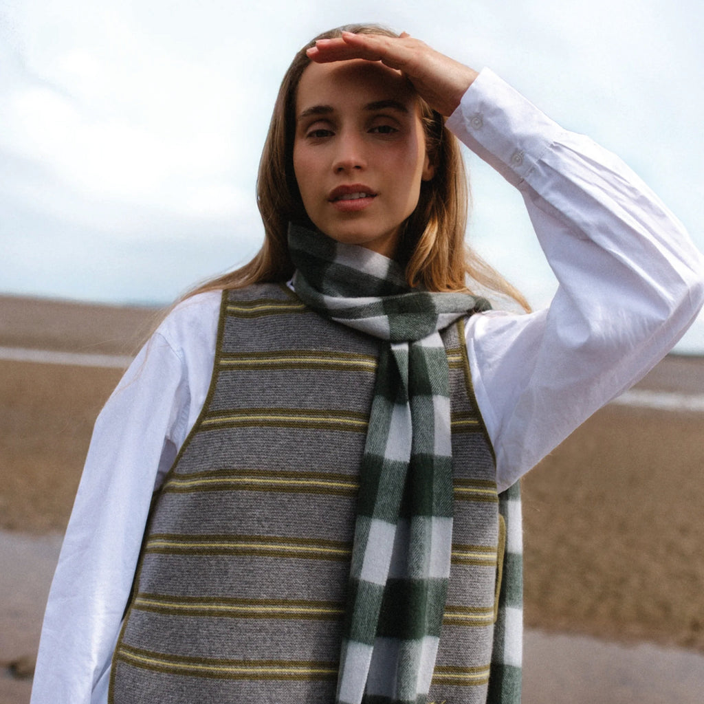 Forest Gingham Lambswool Skinny Scarf - Jo And Co Forest Gingham Lambswool Skinny Scarf