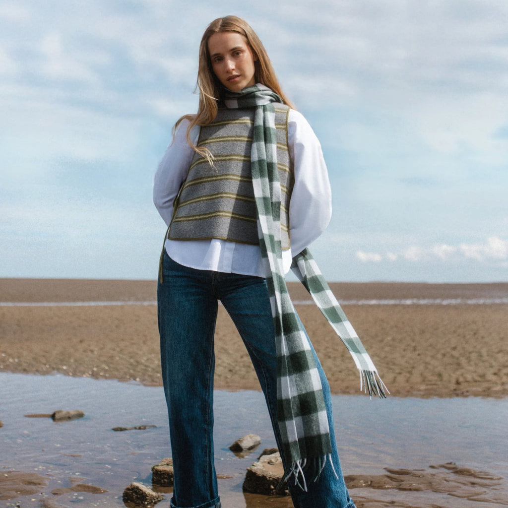 Forest Gingham Lambswool Skinny Scarf - Jo And Co Forest Gingham Lambswool Skinny Scarf