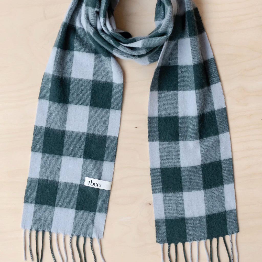 Forest Gingham Lambswool Skinny Scarf - Jo And Co Forest Gingham Lambswool Skinny Scarf