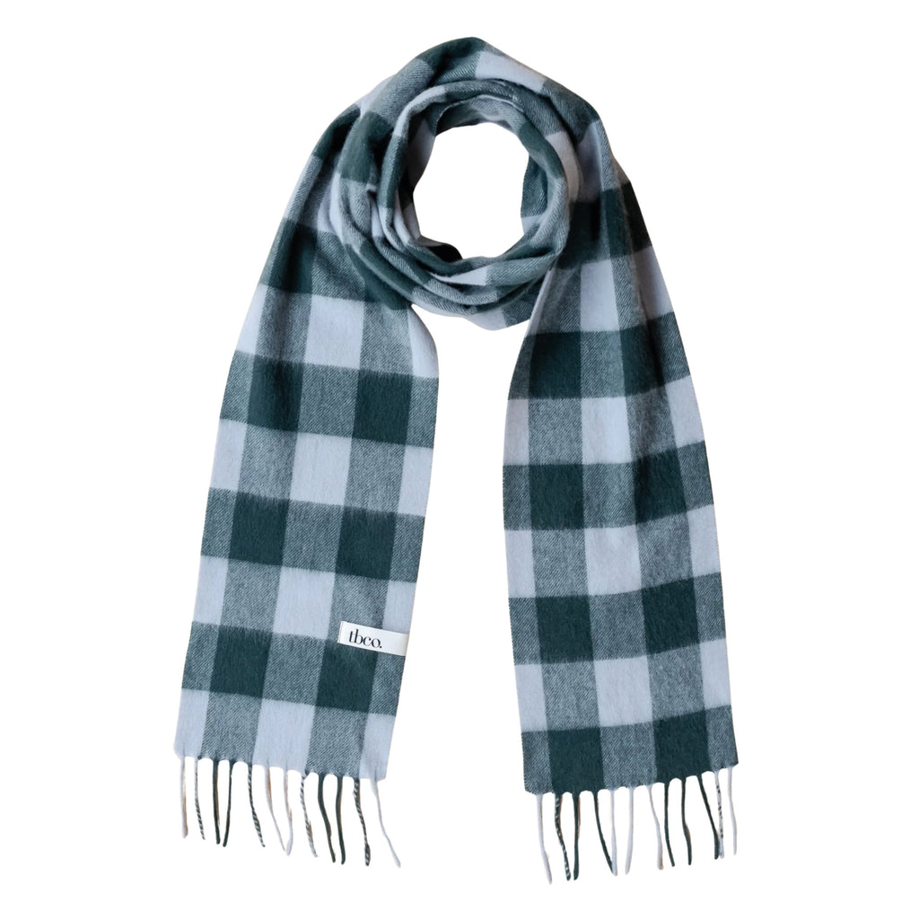 Forest Gingham Lambswool Skinny Scarf - Jo And Co Forest Gingham Lambswool Skinny Scarf