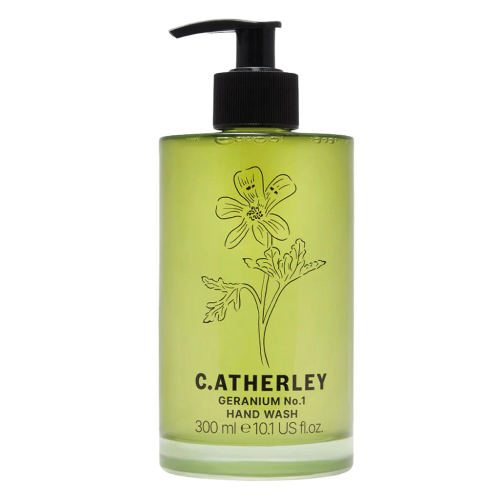 Geranium No.1 Hand Wash 300ml bottle with pump dispenser, natural floral design, moisturizing gentle cleanser with essential oils