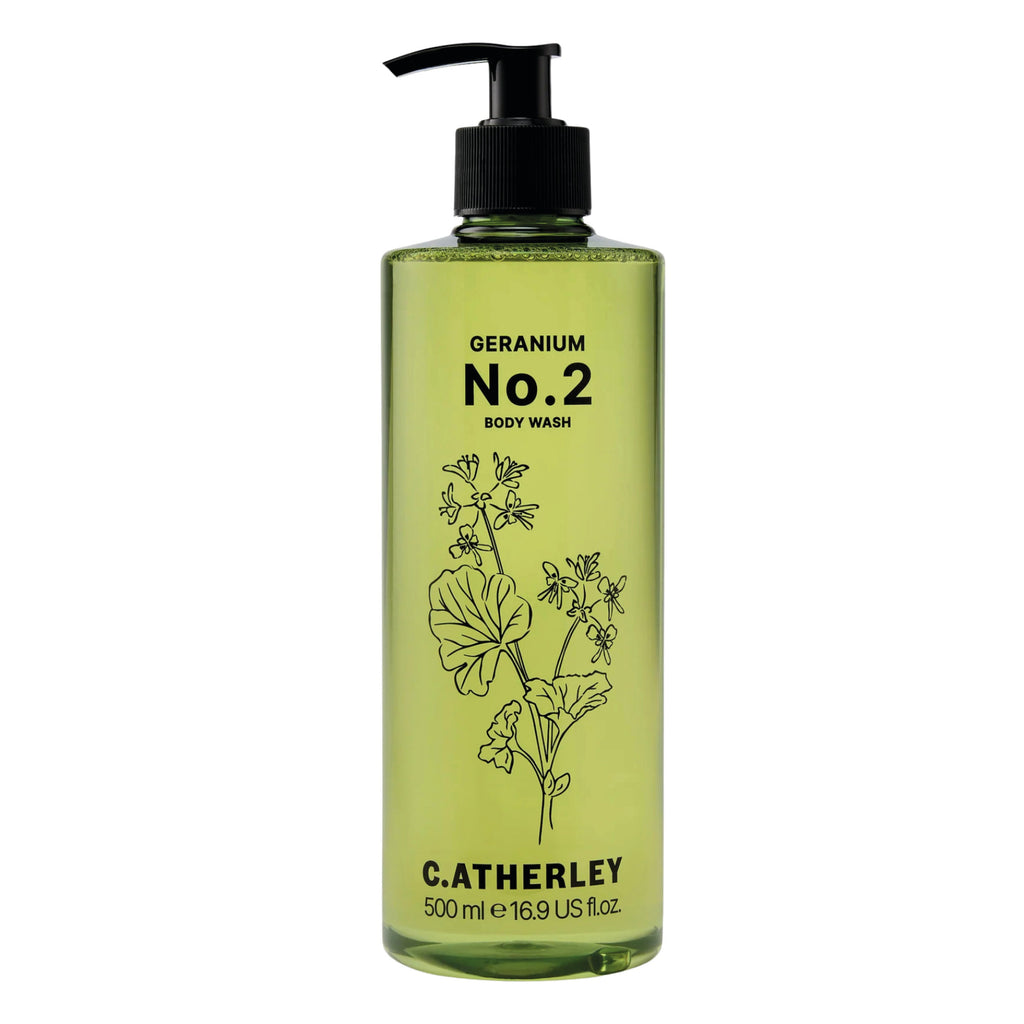 Geranium No. 2 Body Wash 500ml bottle with botanical design and pump dispenser