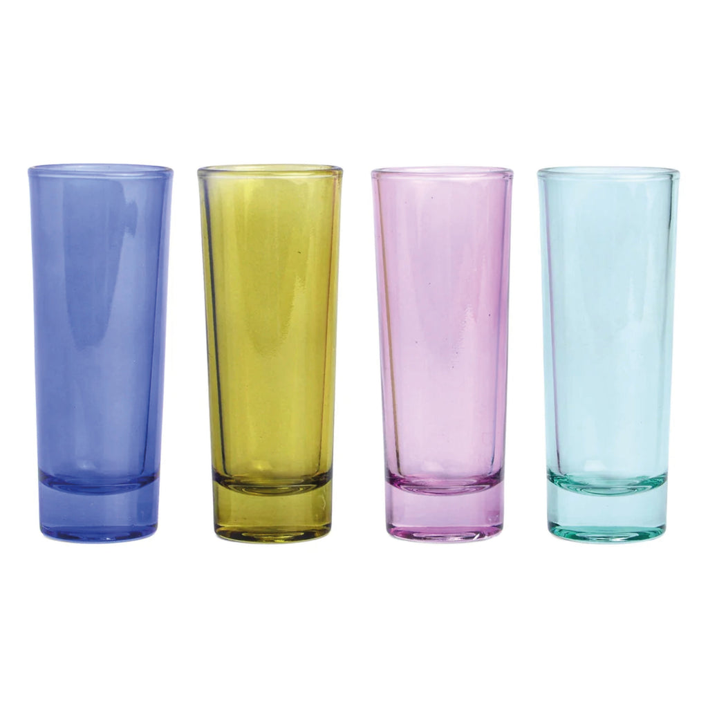 Four colourful glass shot glasses.
Gracie Set of 4 Shot Glasses - Jo And Co Gracie Set of 4 Shot Glasses - Designworks Ink