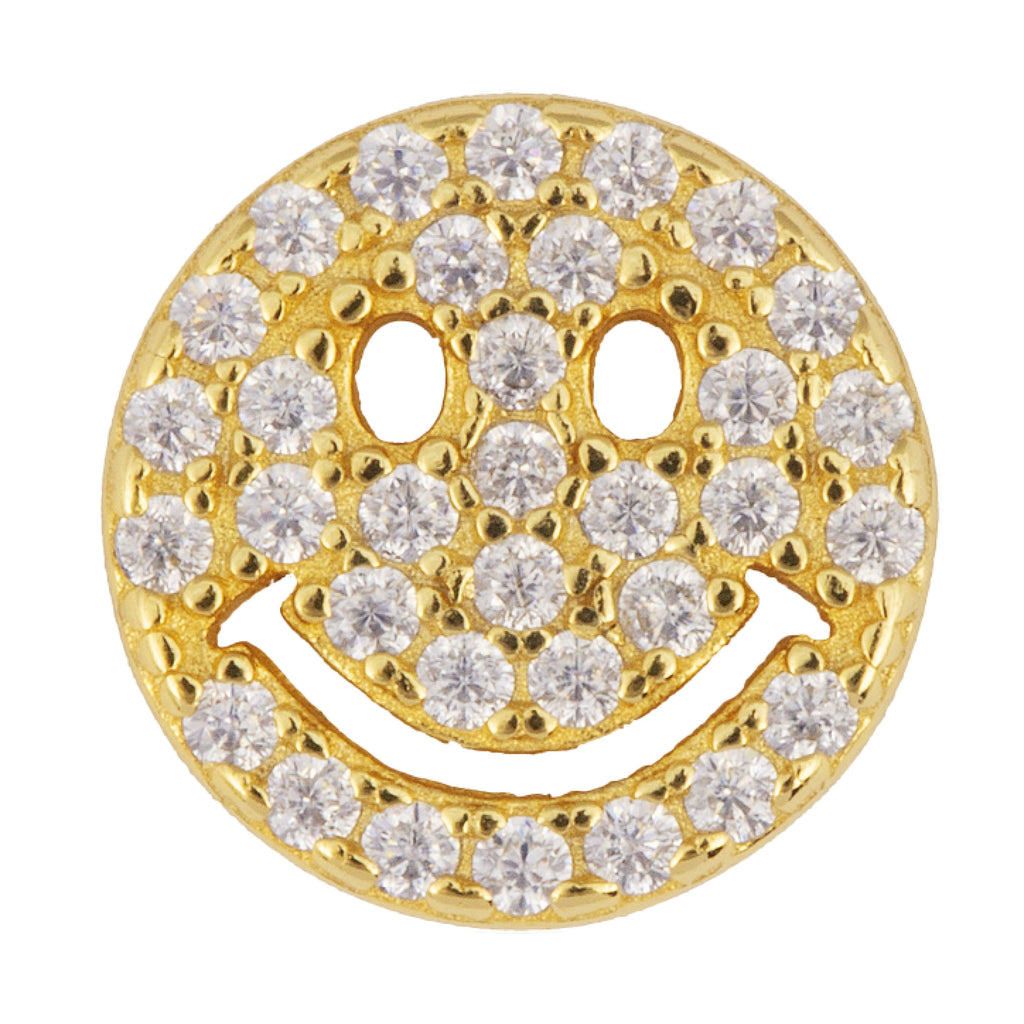 Gold smiley face earrings with clear gemstones.
Happy Days Studs - Jo And Co Happy Days Studs