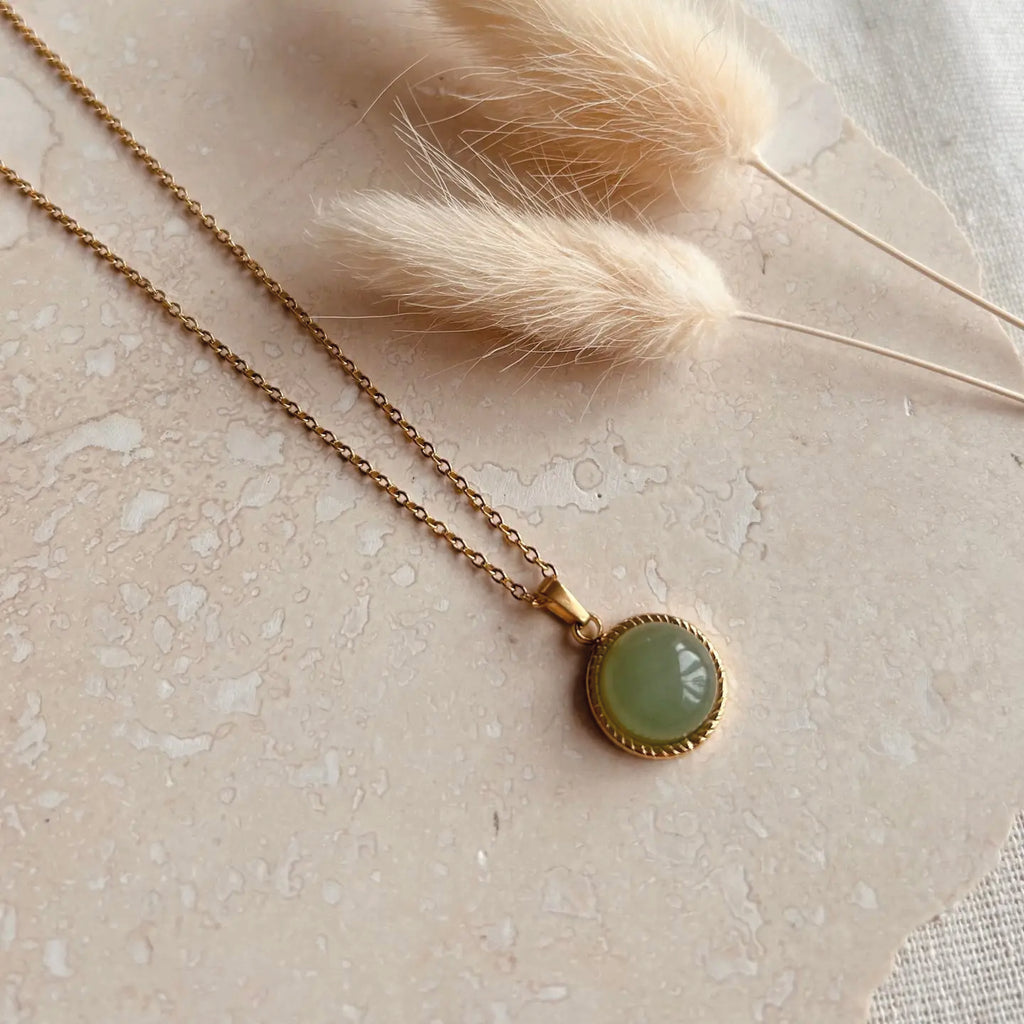 Jade circle pendant on a fine gold chain.
Jade Pendant Necklace - Jo And Co Jade Pendant Necklace