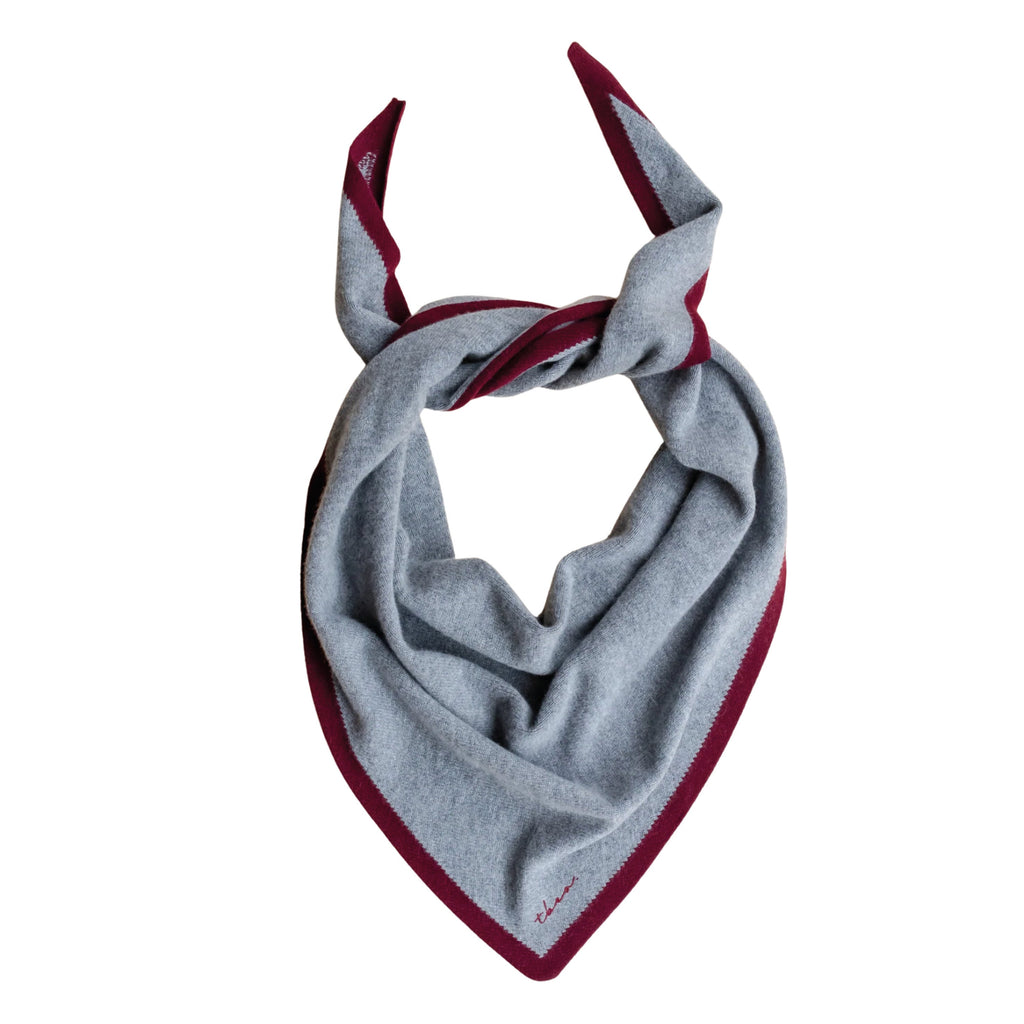 Large Charcoal & Burgundy Merino Wool Triangle Scarf - Jo And Co Large Charcoal & Burgundy Merino Wool Triangle Scarf