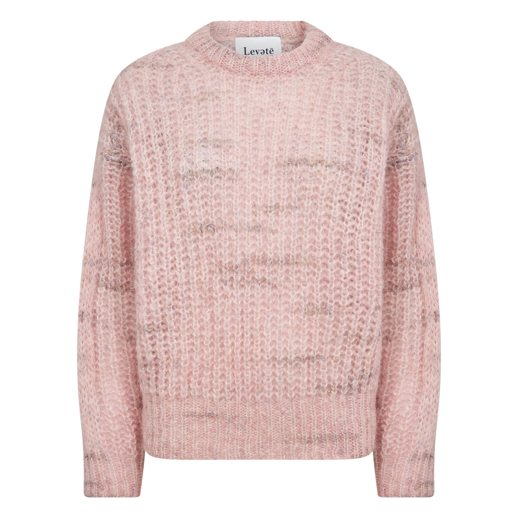 Pink mohair wool knitted jumper with round neckline, long sleeves, a loose knit texture, and a relaxed fit.
Leveté Room Silver Pink Combi Nannie Knit - Jo And Co Leveté Room Silver Pink Combi Nannie Knit - Leveté Room