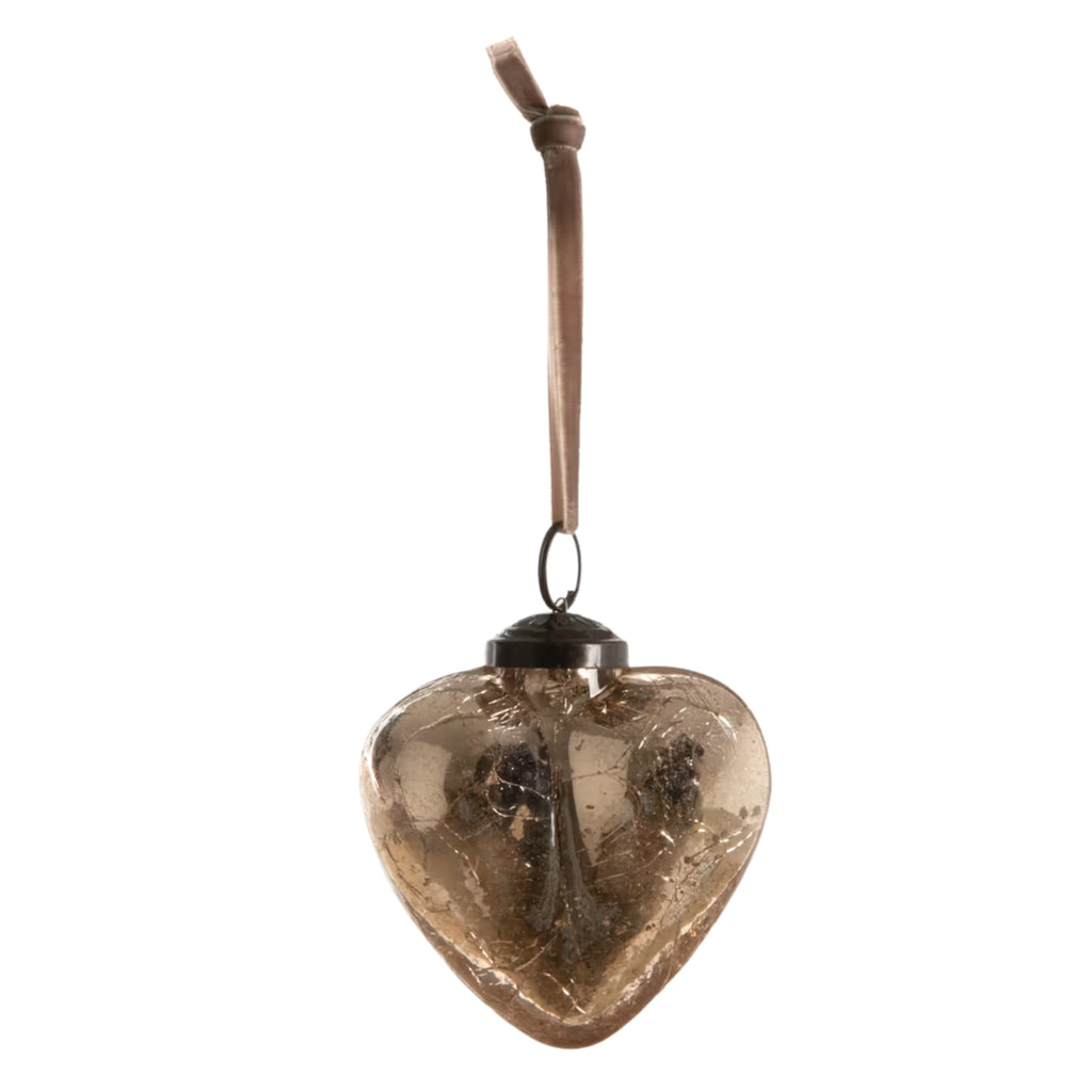 Lovell Crackled Christmas Heart Antique Truffle Bauble - Jo And Co Lovell Crackled Christmas Heart Antique Truffle Bauble
