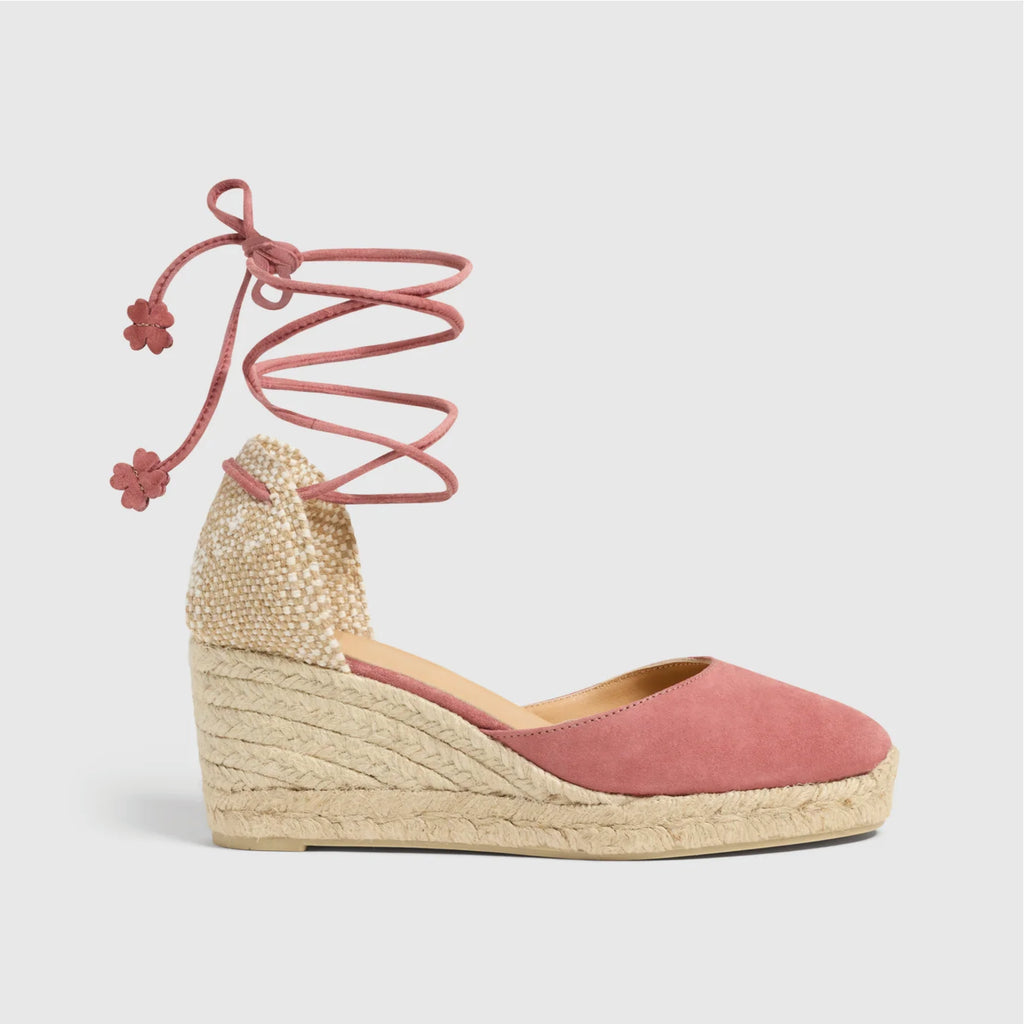 Jo And Co Castaner Marsala Carina Espadrille Wedges_Made in Spain with suede, the carina espadrilles feature a round closed toe, tie close, 7 cm wedge and vulcanised-rubber sole.