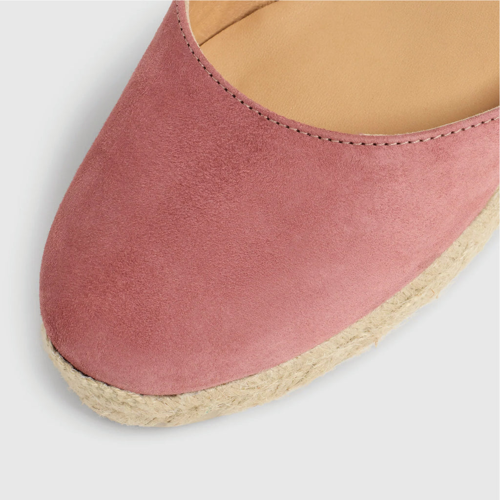 Jo And Co Castaner Marsala Carina Espadrille Wedges_Made in Spain with suede, the carina espadrilles feature a round closed toe, tie close, 7 cm wedge and vulcanised-rubber sole.