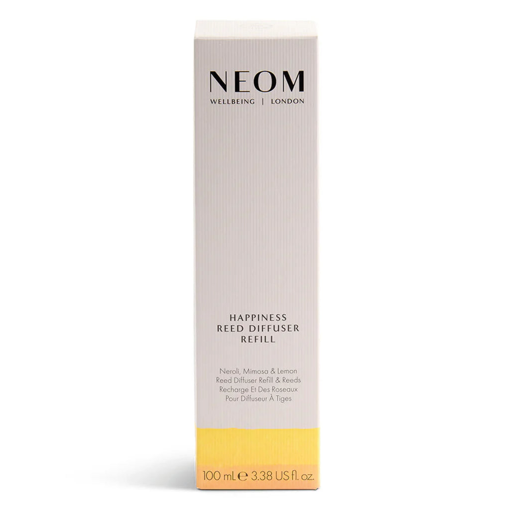 NEOM Happiness Reed Diffuser Refill with pure essential oils including neroli, mimosa and lemon.
NEOM Happiness Reed Diffuser Refill 100ml - Jo And Co NEOM Happiness Reed Diffuser Refill 100ml - NEOM
