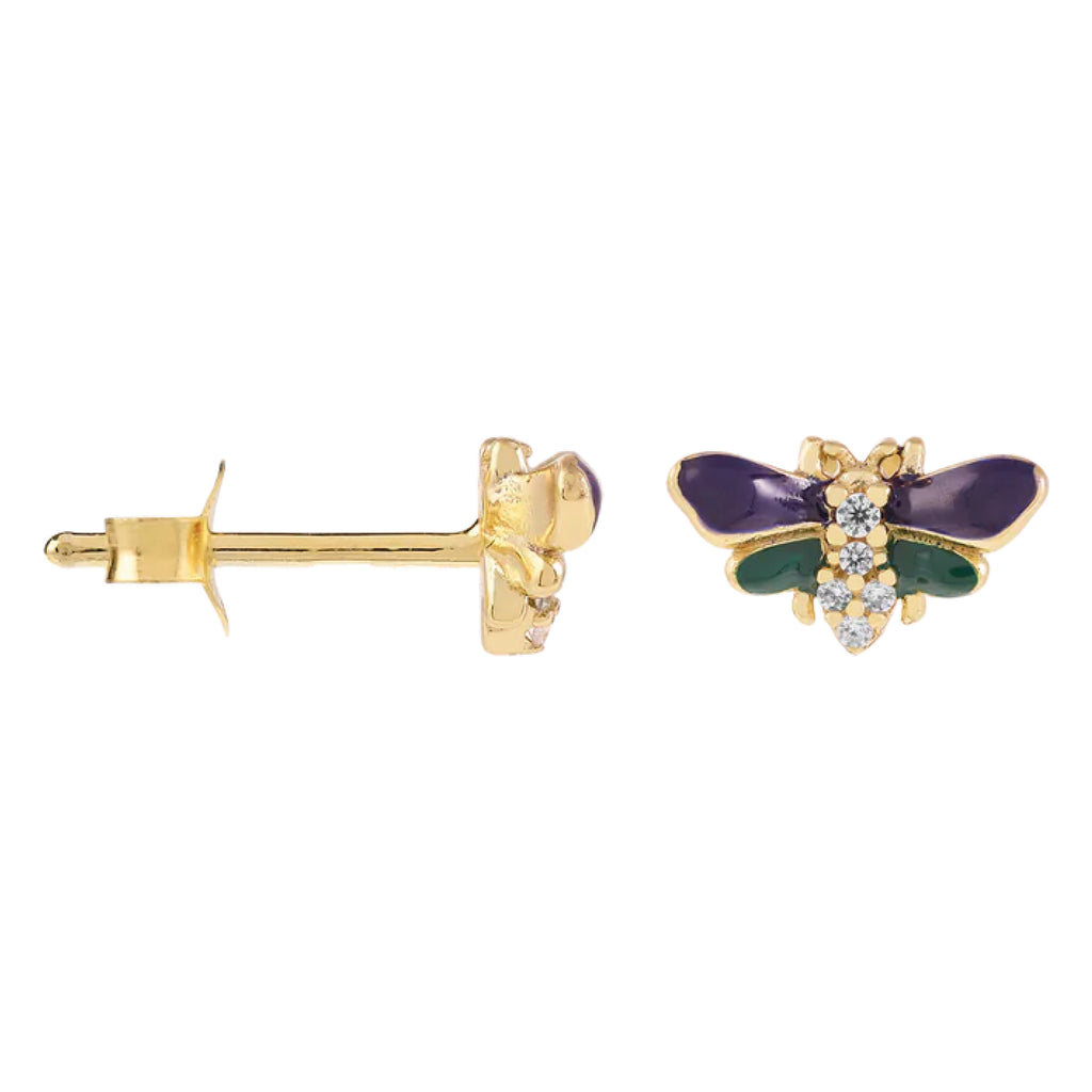 Night fly-shaped earrings with gold setting and purple and green details.
Night Fly Stud Gold Plated Earrings - Jo And Co Night Fly Stud Gold Plated Earrings - Anna + Nina