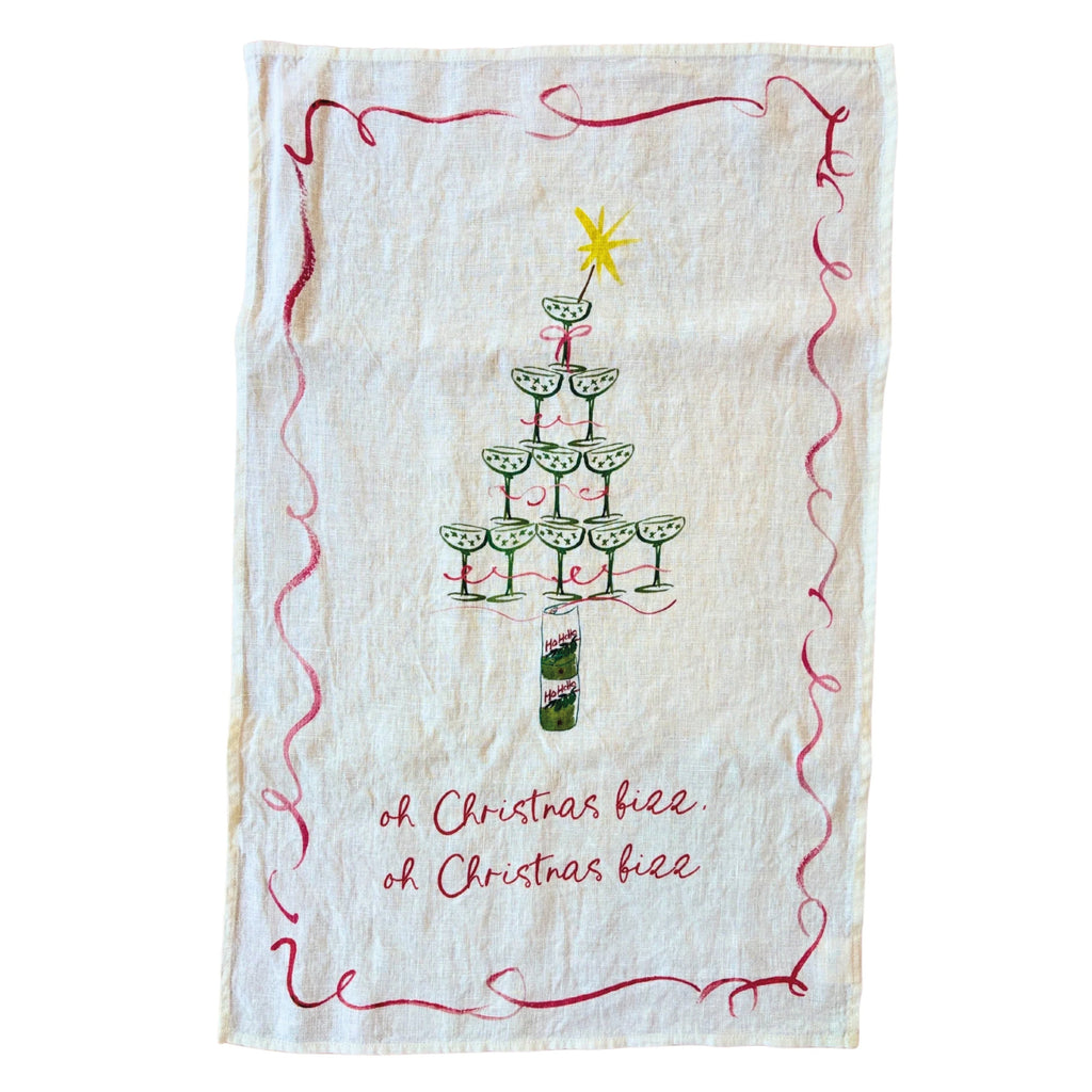 Oh Christmas Fizz Linen Teatowel - Jo And Co Oh Christmas Fizz Linen Teatowel 
