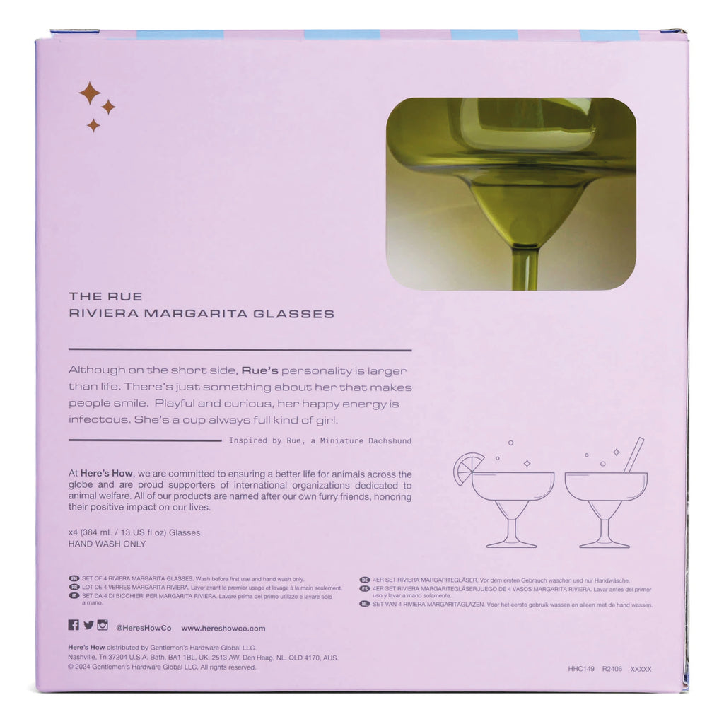 Two green glass margarita glasses.
Olive Margarita Glasses Set of 2 - Jo And Co Olive Margarita Glasses Set of 2 - Designworks Ink