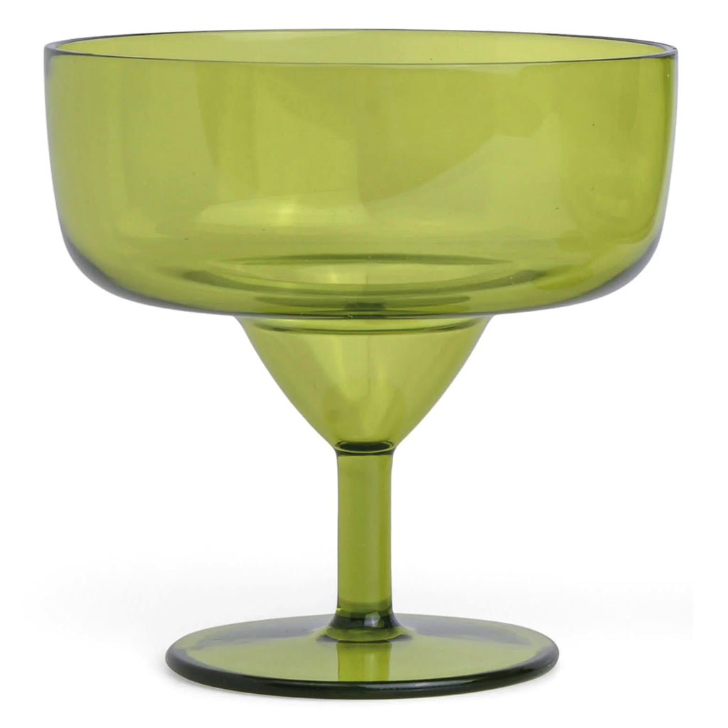 Two green glass margarita glasses.
Olive Margarita Glasses Set of 2 - Jo And Co Olive Margarita Glasses Set of 2 - Designworks Ink