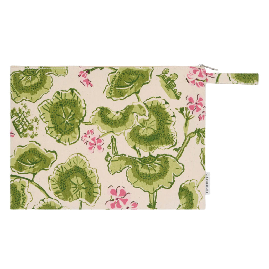 Pellymania Zip Purse organic cotton canvas makeup bag with green floral print and zipper closure