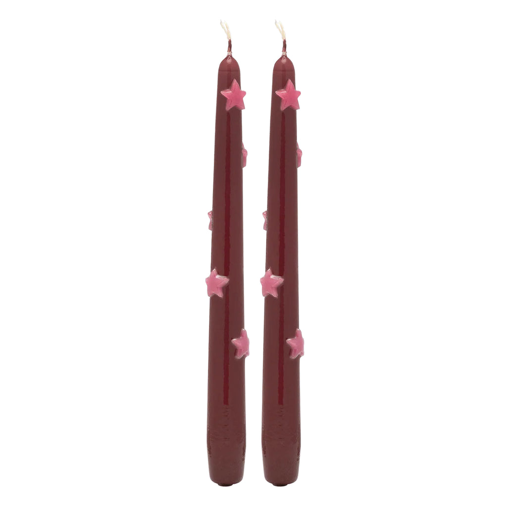 Two red candles with pink stars.
Pink Noel Night Stars 3D Candles - Jo And Co Pink Noel Night Stars 3D Candles - Anna + Nina