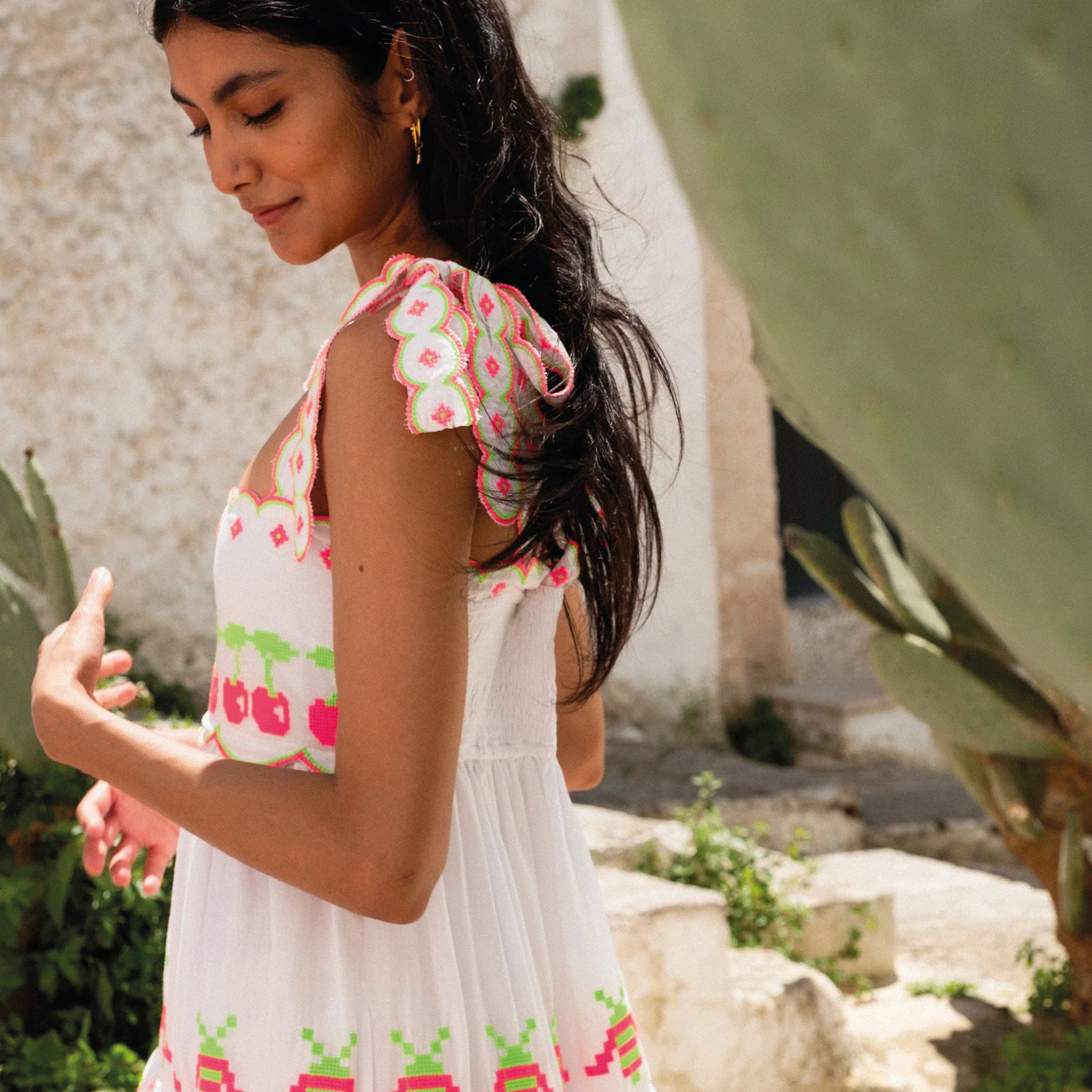 Pink City Prints Neon Fruit Embroidered Athens Dress