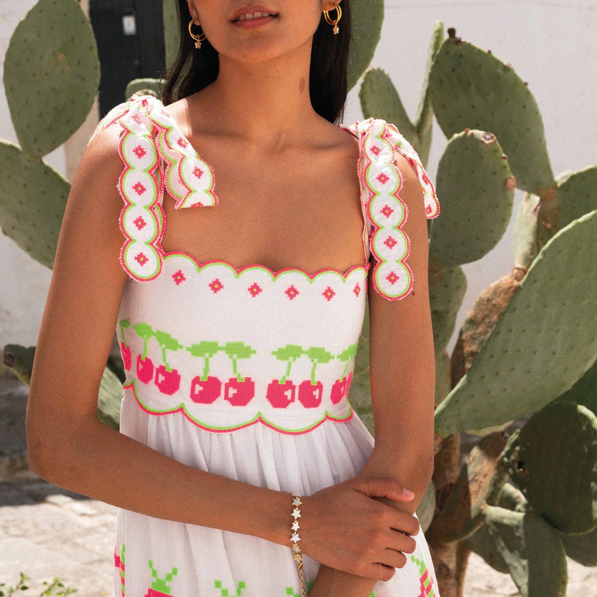 Pink City Prints Neon Fruit Embroidered Athens Dress