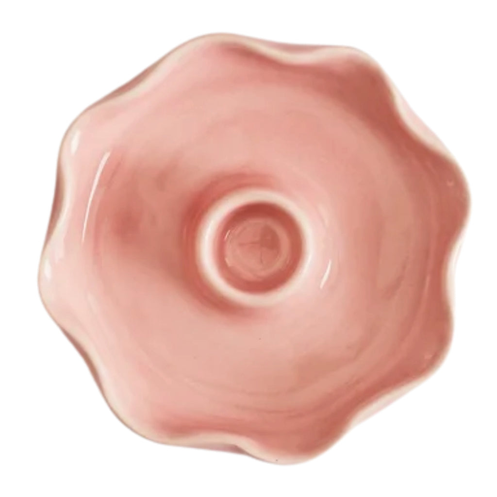 Pink ceramic candle holder with wavy edge.
Pink Scallop Candle Holder - Jo And Co Pink Scallop Candle Holder