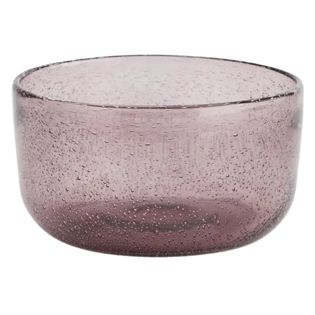 Purple glass bowl with a textured surface and bubbles.
Purple Coloured Glass Bowl - Jo And Co Purple Coloured Glass Bowl